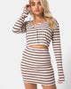 Afbeelding van Kimmy Bodycon Rok in Rib Stripe Crème Zwart en Tan