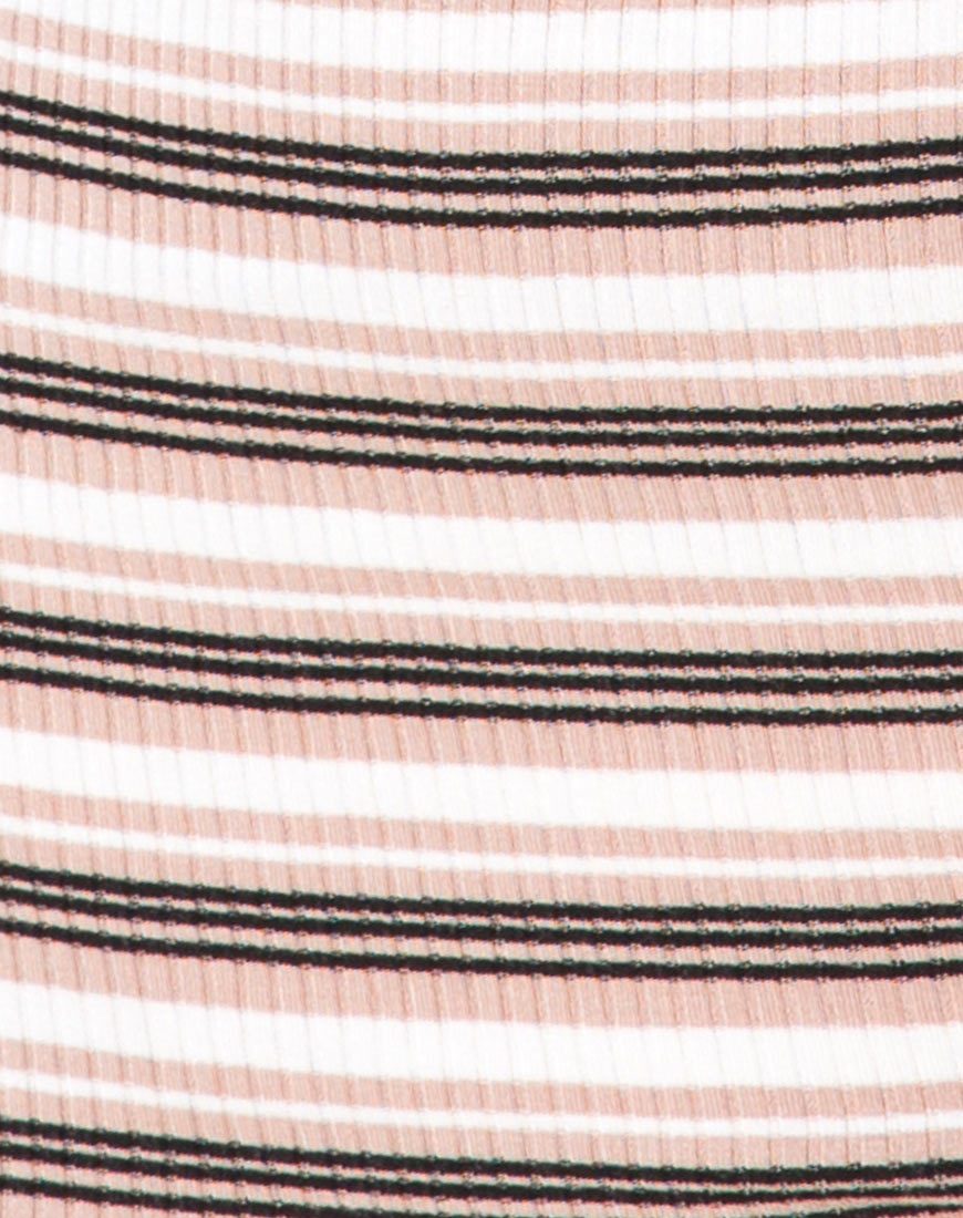 Afbeelding van Kimmy Bodycon Rok in Rib Stripe Crème Zwart en Tan