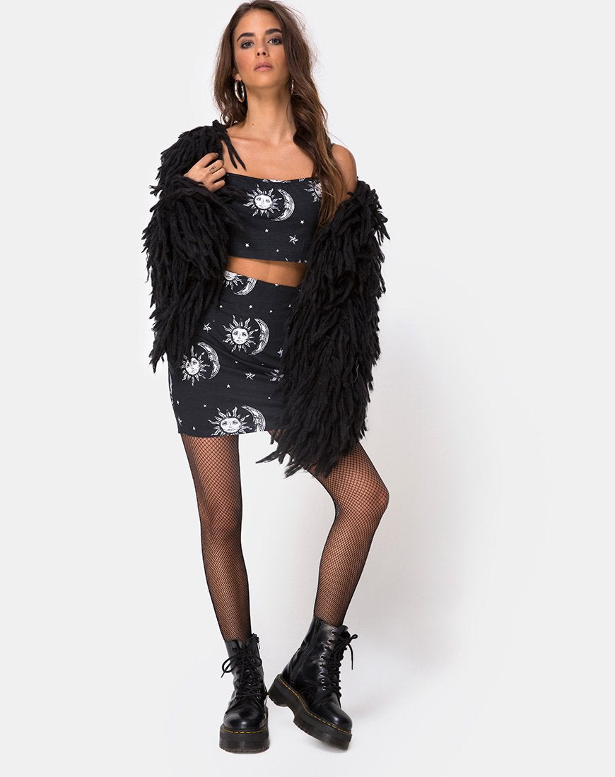 Afbeelding van Kimmy Bodycon Rok in Zon Maan Sterren BW
