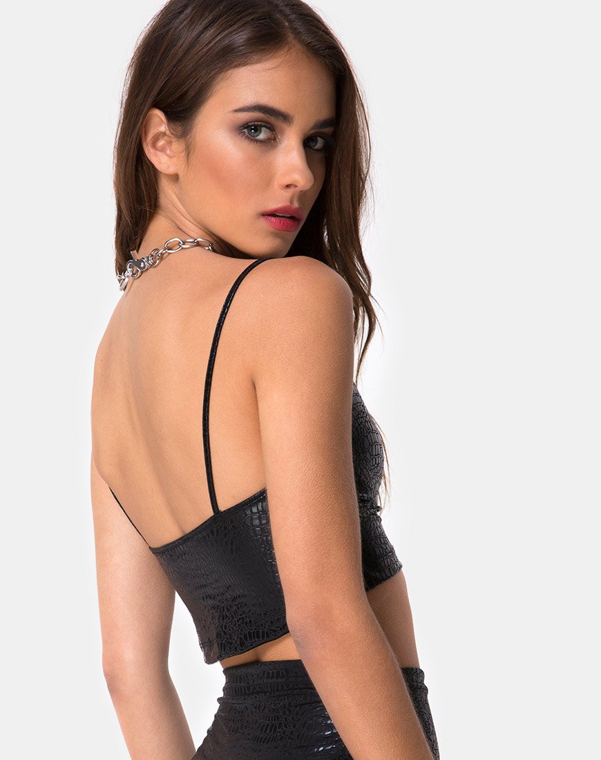 Kindra Top in Slangenzwart