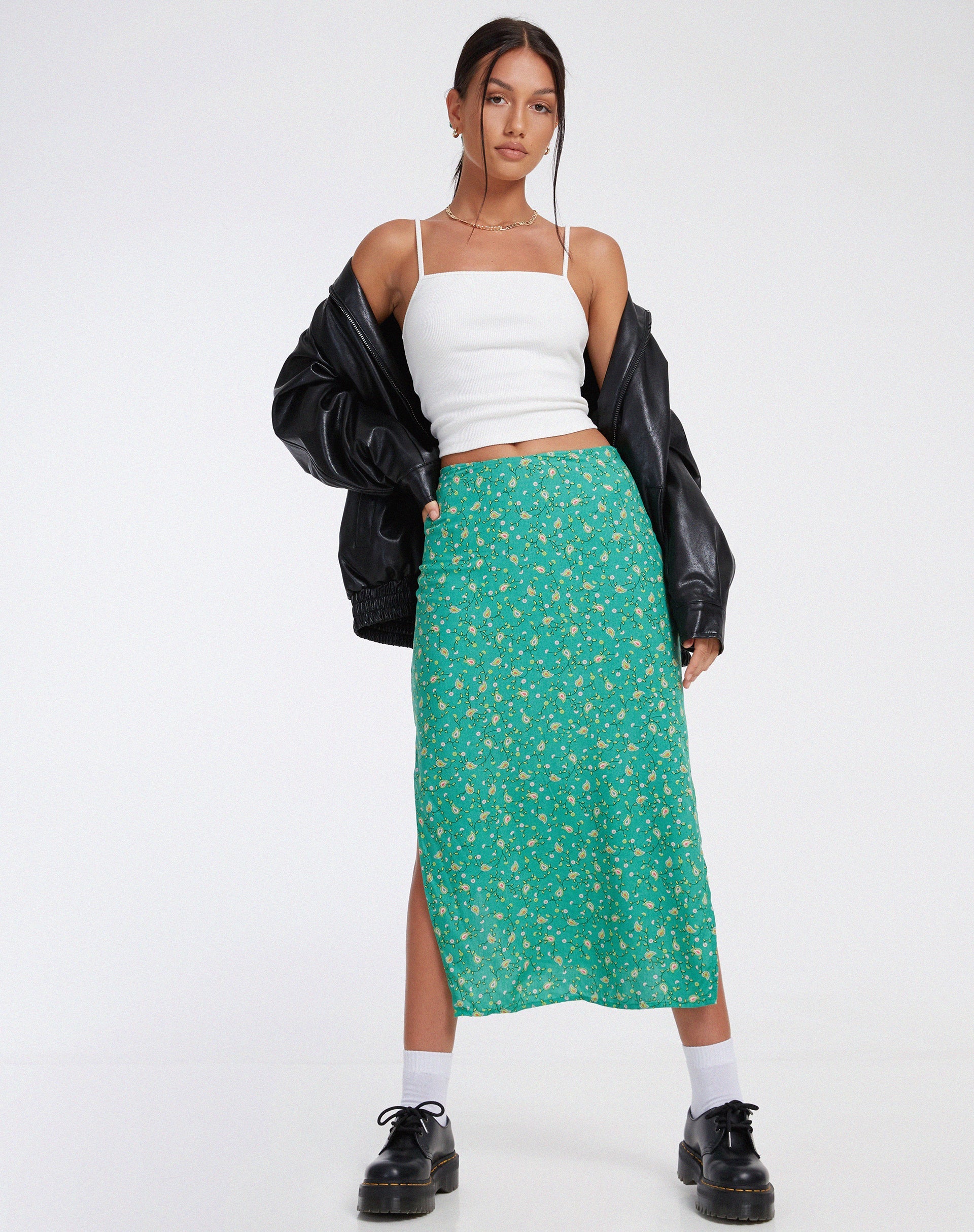 Afbeelding van Kindra Midi rok in Paisley Fun Green