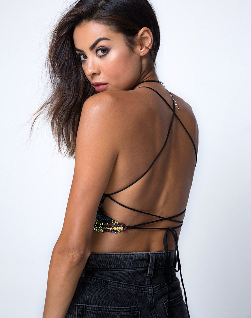 Afbeelding van Kingsley Crop Top in Viscale Pailletten Roze Olie