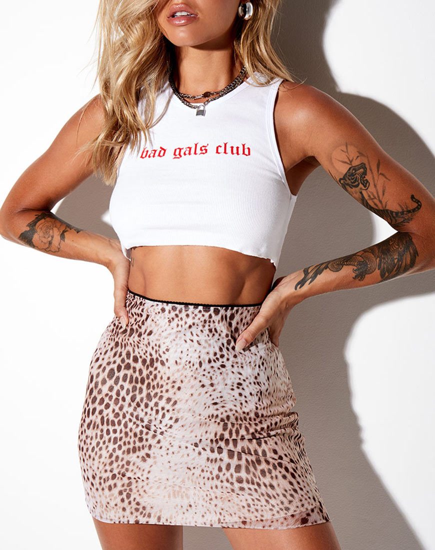 Kinnie Mini Rok in Mesh Zand Luipaard