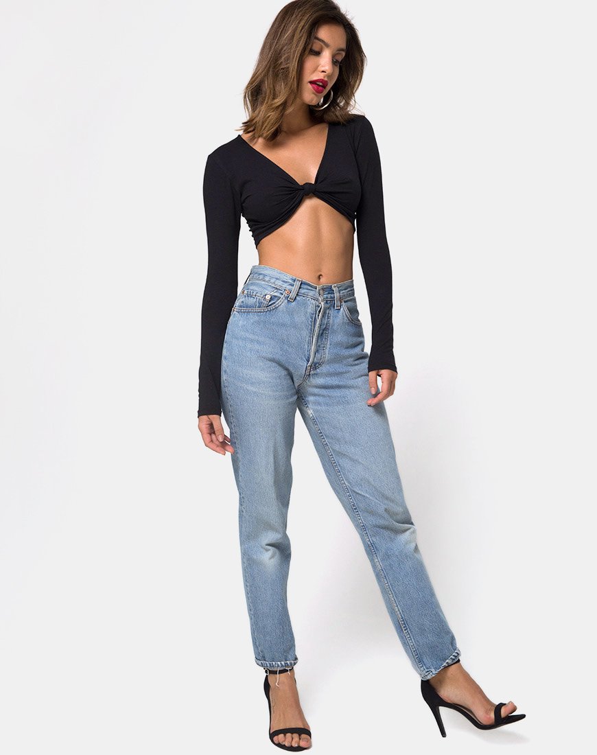 Afbeelding van Knotie Longsleeve Crop Top in Zwart