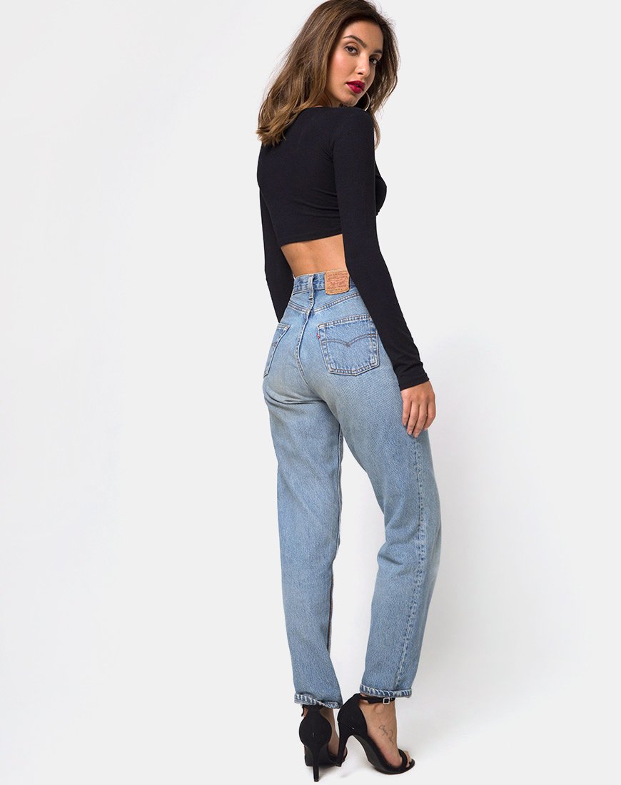 Afbeelding van Knotie Longsleeve Crop Top in Zwart