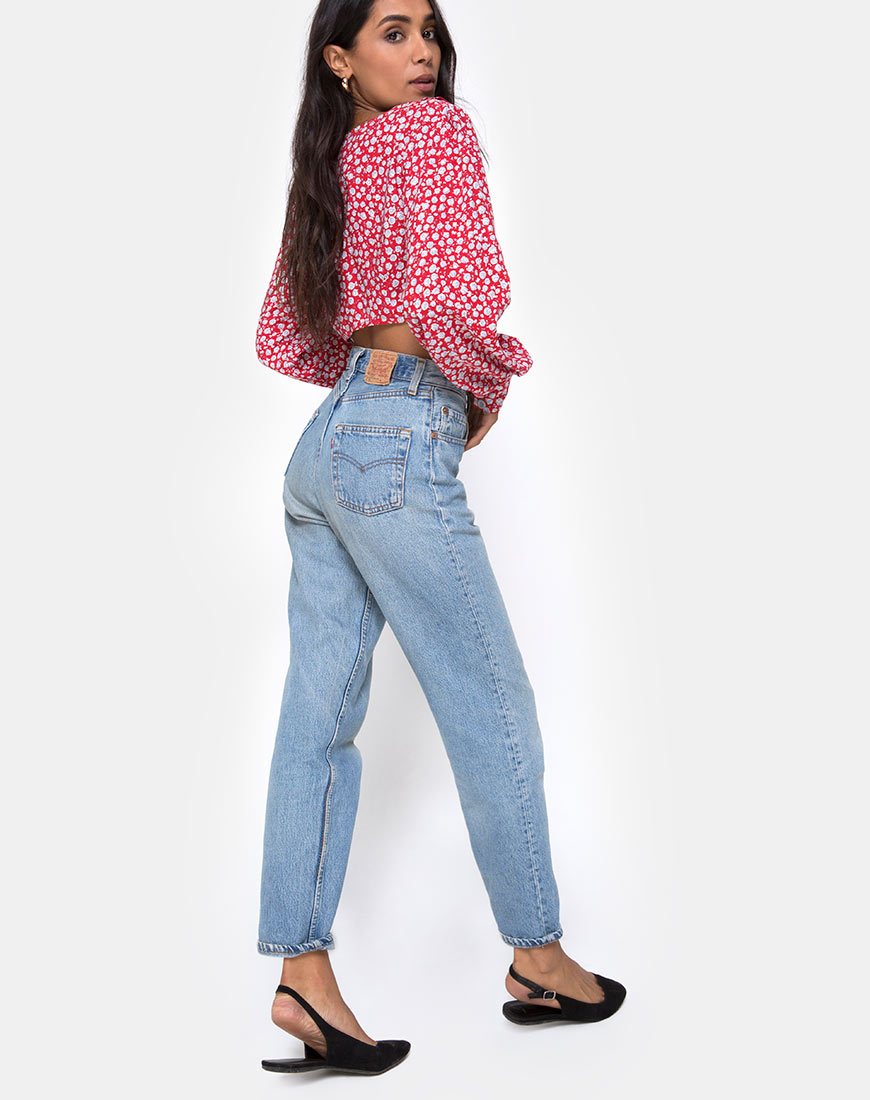 Afbeelding van Koniva Crop Top in Ditsy Rose Rood en Zilver