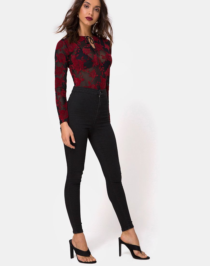 Afbeelding van Korina Bodice in Romantic Red Rose Flock