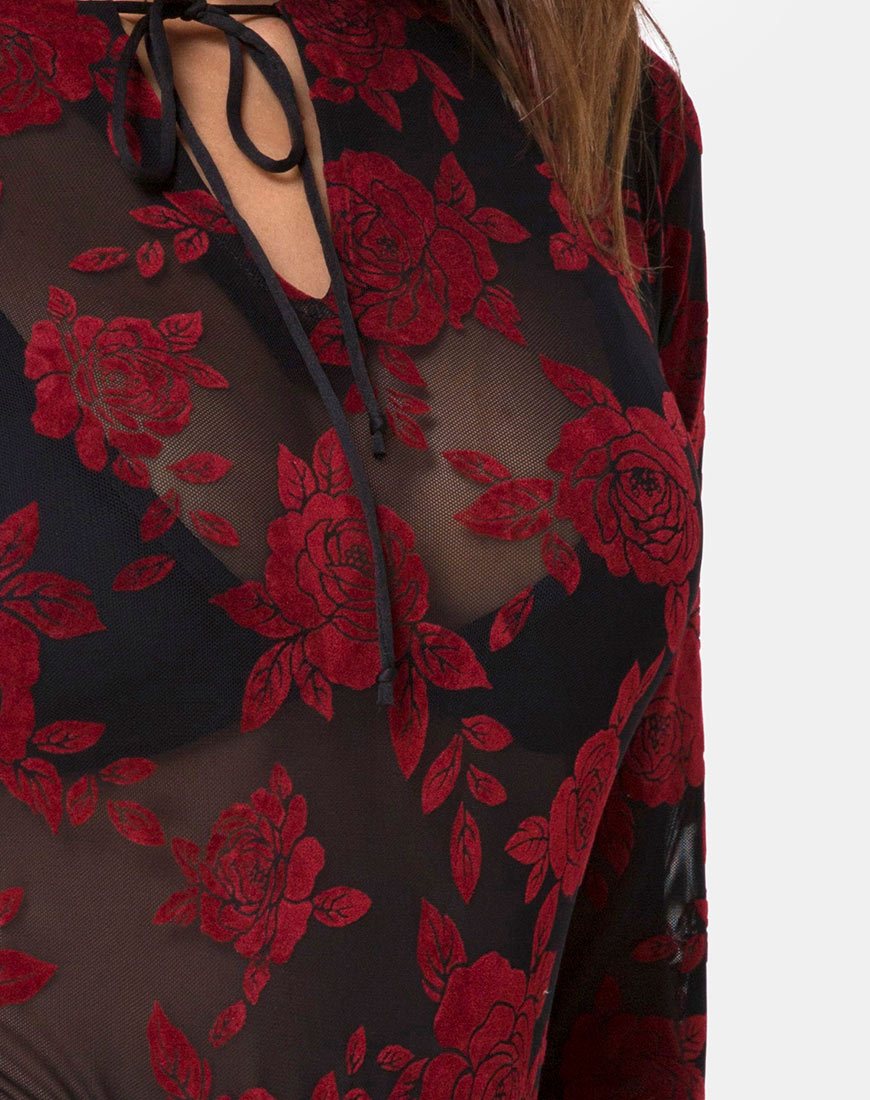 Afbeelding van Korina Bodice in Romantic Red Rose Flock