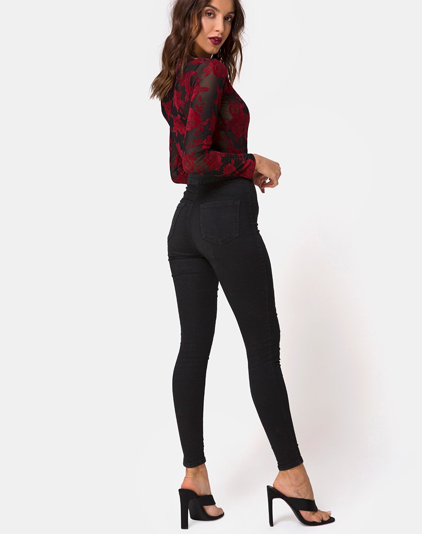 Afbeelding van Korina Bodice in Romantic Red Rose Flock