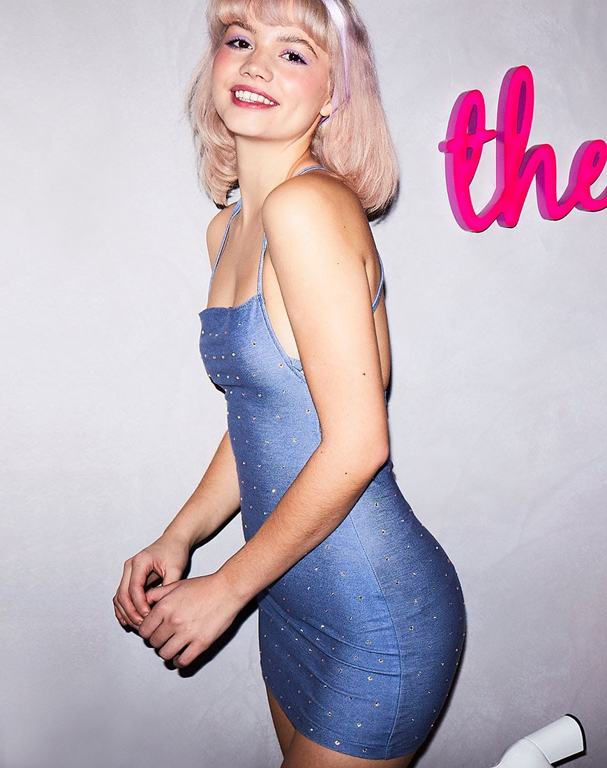 Kozue Jurk in Blauw Denim Hot Fix