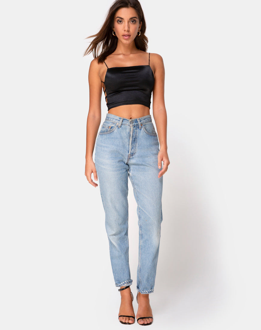 Afbeelding van Ozka Crop Top in Satijn Zwart