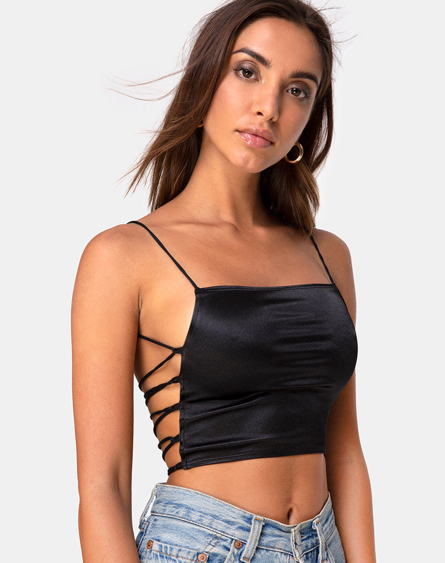 Afbeelding van Ozka Crop Top in Satijn Zwart