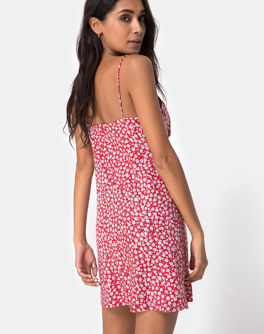 Afbeelding van Kumala Jurk in Ditsy Rose Rood en Zilver