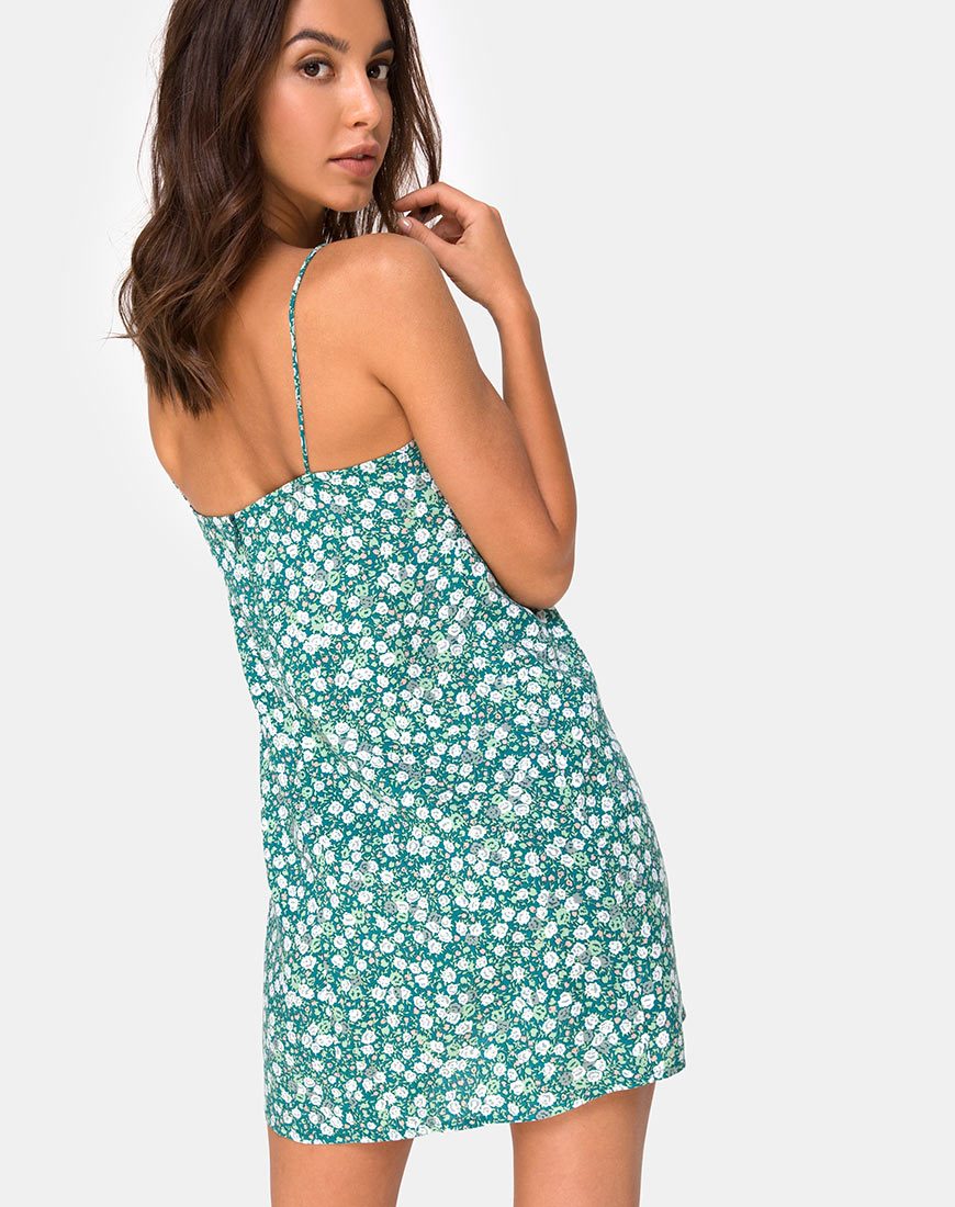 Afbeelding van Kumala Slip Dress in Floral Field Green