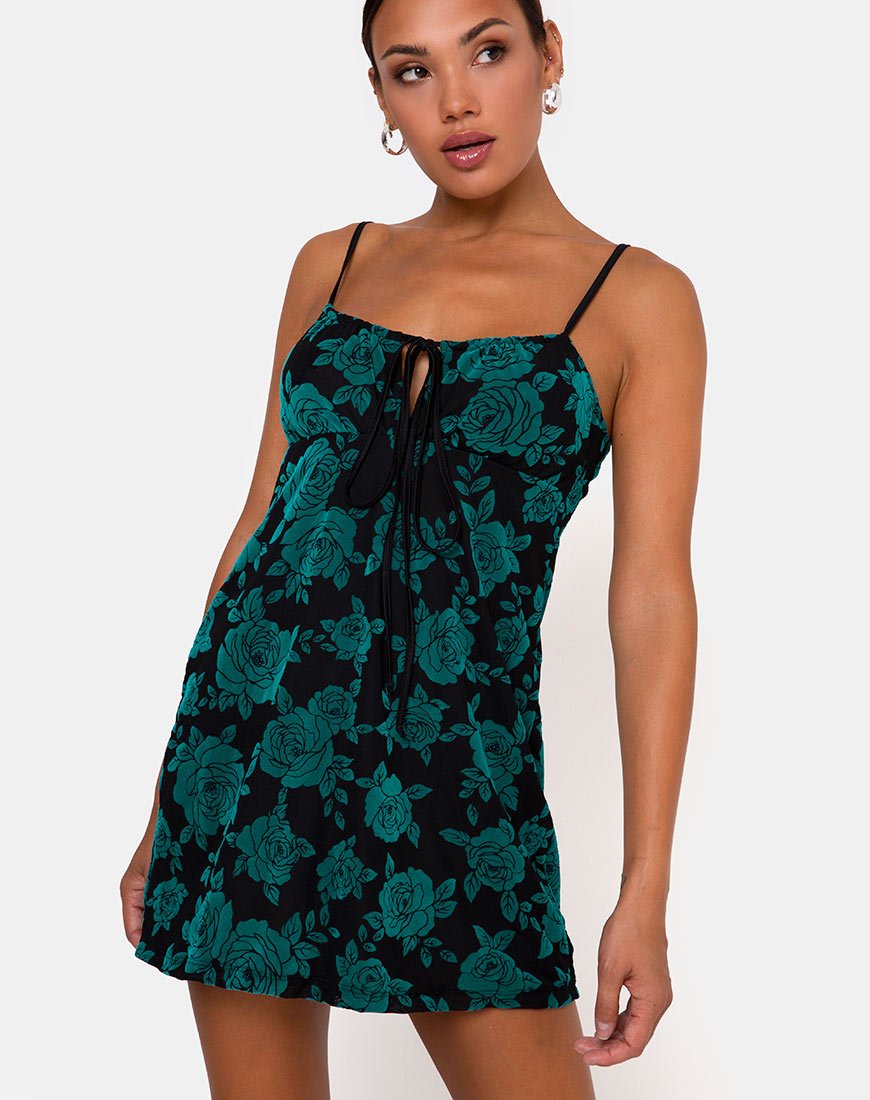 Kumala Jurk in Romantic Rose Flock Teal