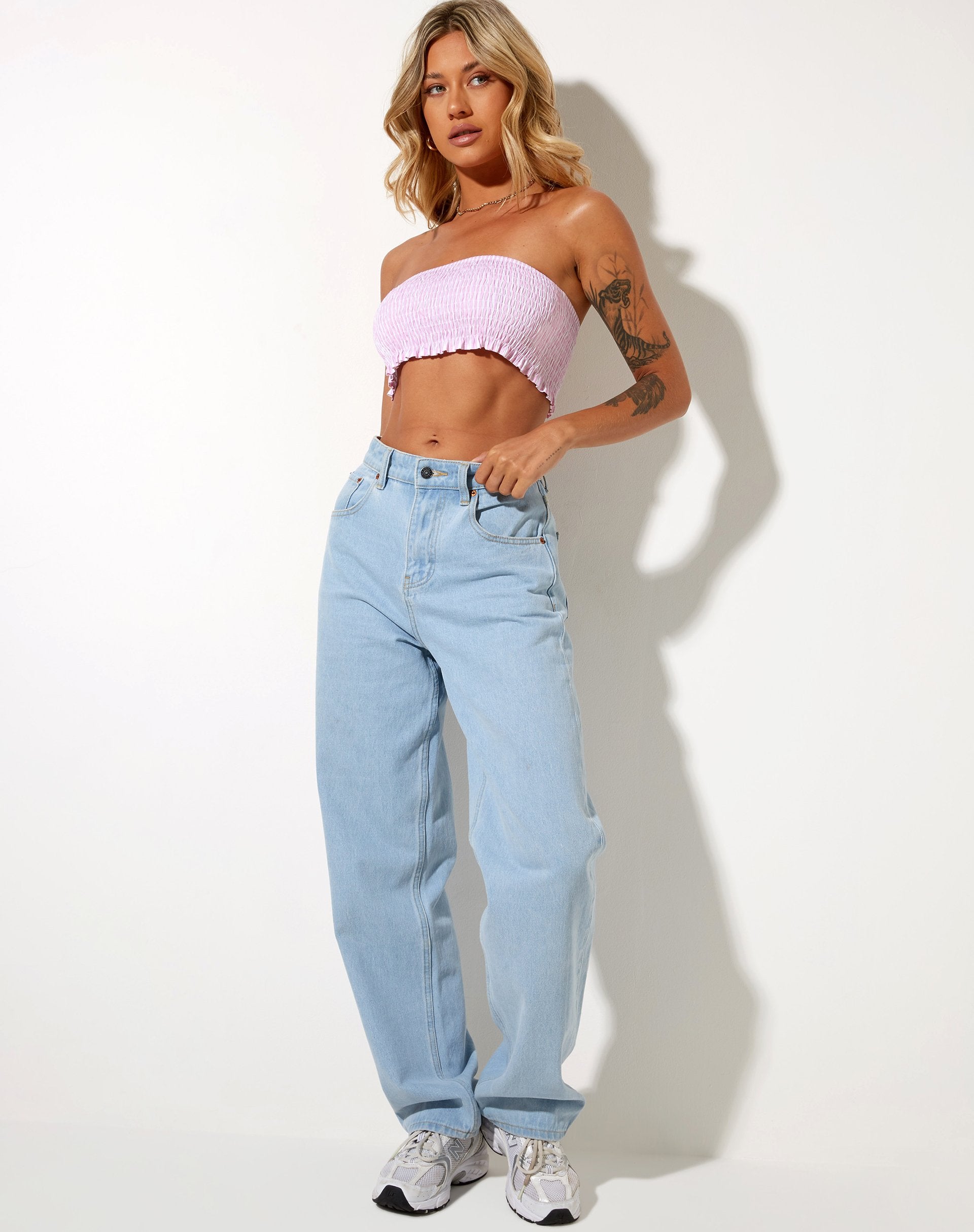 Afbeelding van Kupkee Bandeau Top in Verticale Streep Roze en Wit