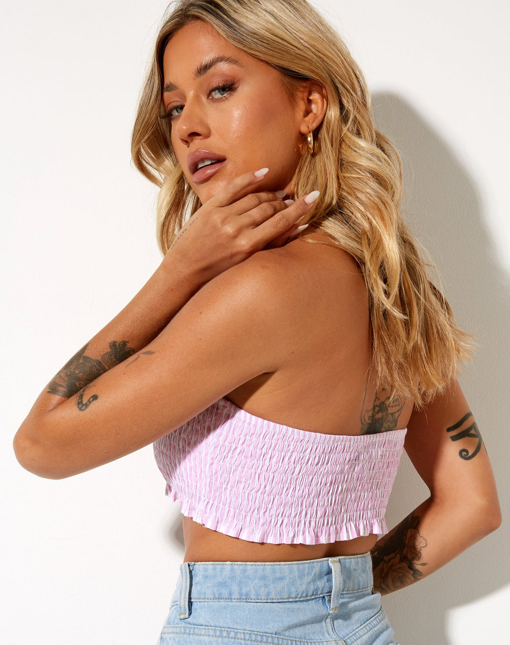 Kupkee Bandeau Top in Verticale Streep Roze en Wit