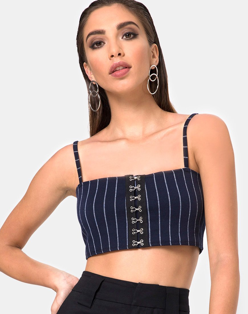 Kyga Crop Top In Marine Krijtstreep