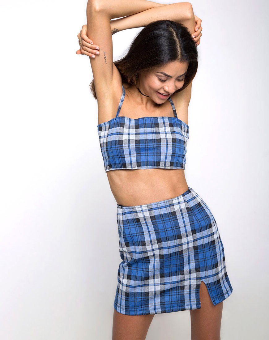 Afbeelding van Dina minirok in stretch ruit blauw