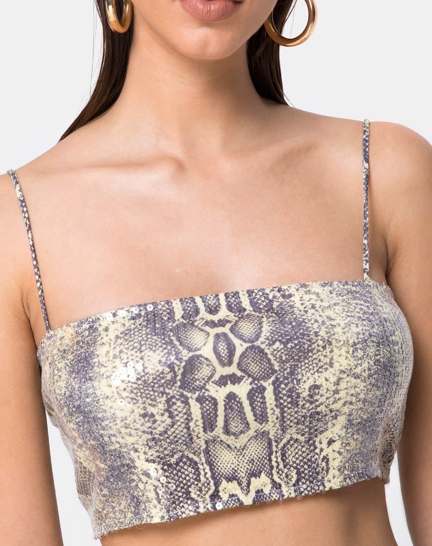 Afbeelding van Kylie Crop Top in Acid Snake Clear Sequin