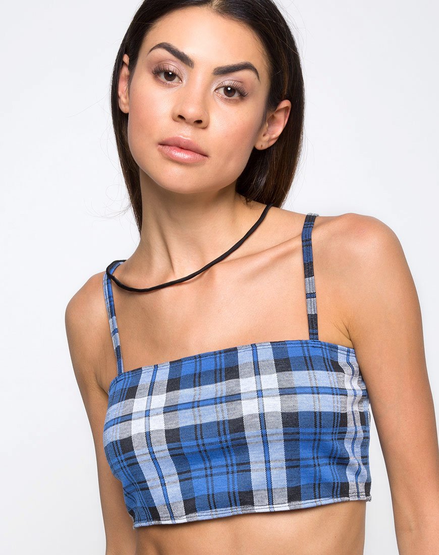 Kylie Crop Top in Plaid Stretch Blauw