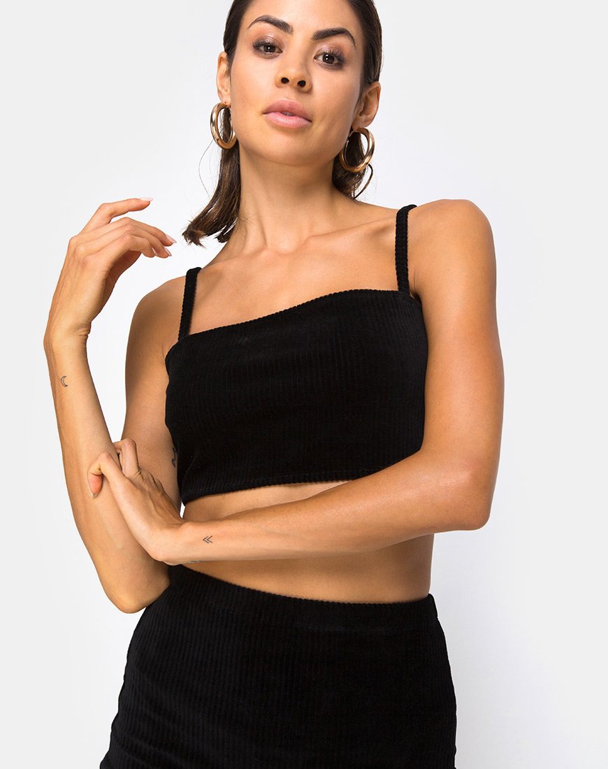Kylie Top in Fluwelen Rib Zwart
