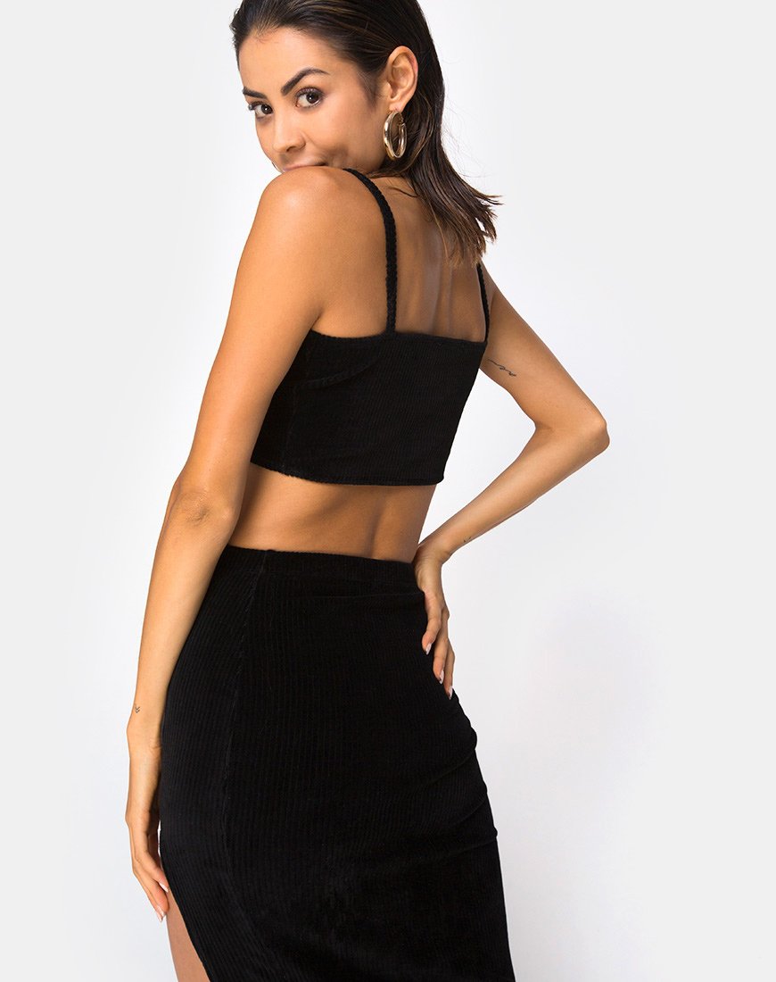 Kylie Top in Fluwelen Rib Zwart