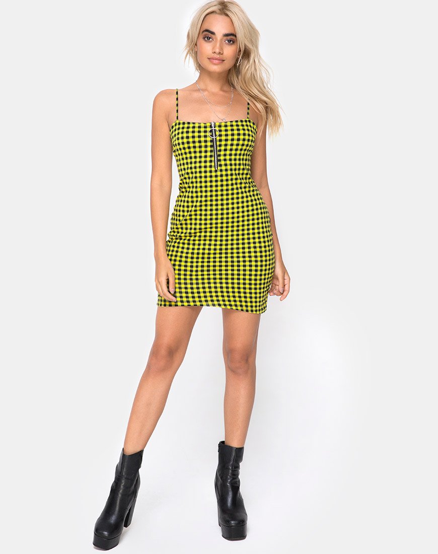 Afbeelding van Lahzie Bodycon Jurk in Medium Gingham Geel