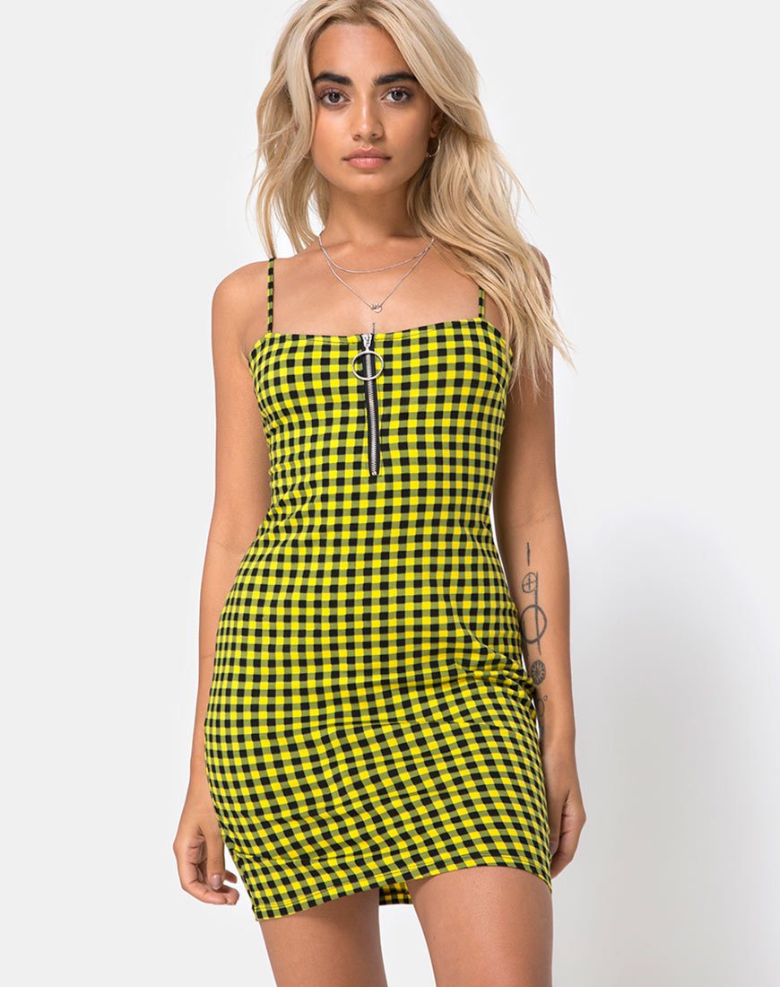 Afbeelding van Lahzie Bodycon Jurk in Medium Gingham Geel