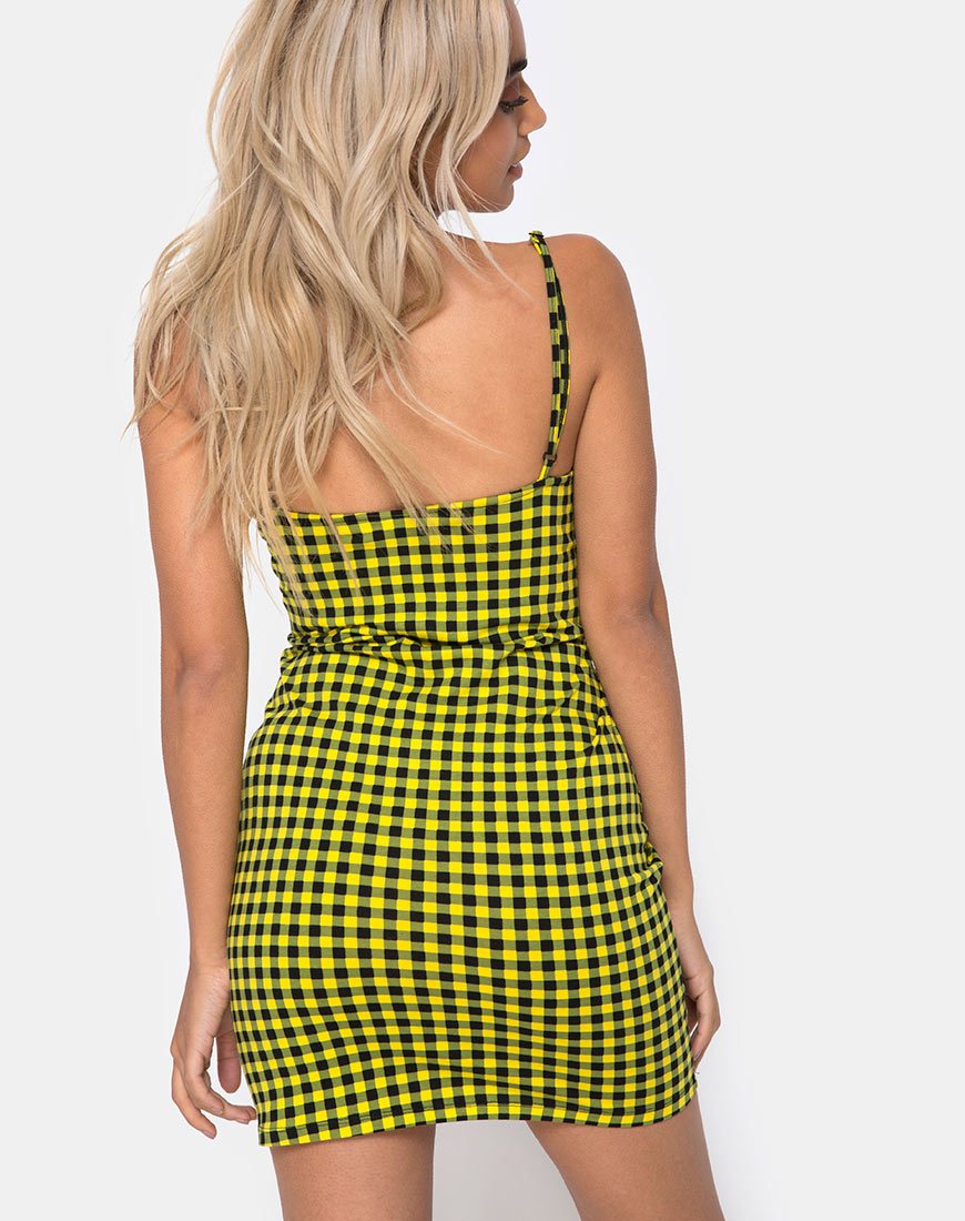 Afbeelding van Lahzie Bodycon Jurk in Medium Gingham Geel