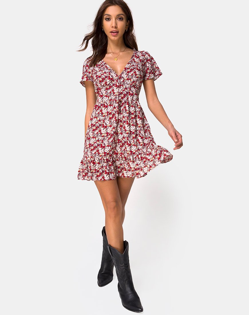 Afbeelding van Laily Skater Dress in Floral Charm Rood