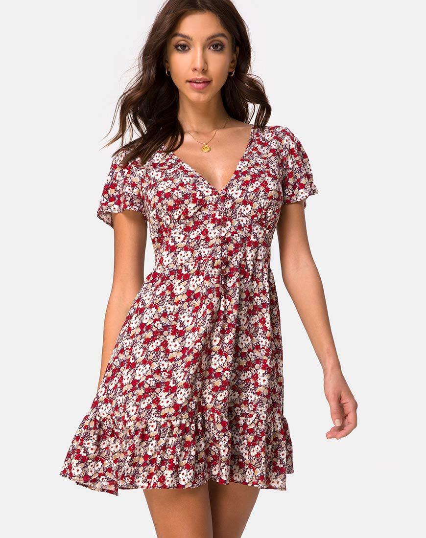 Laily rokjesjurk in rood met bloemencharme