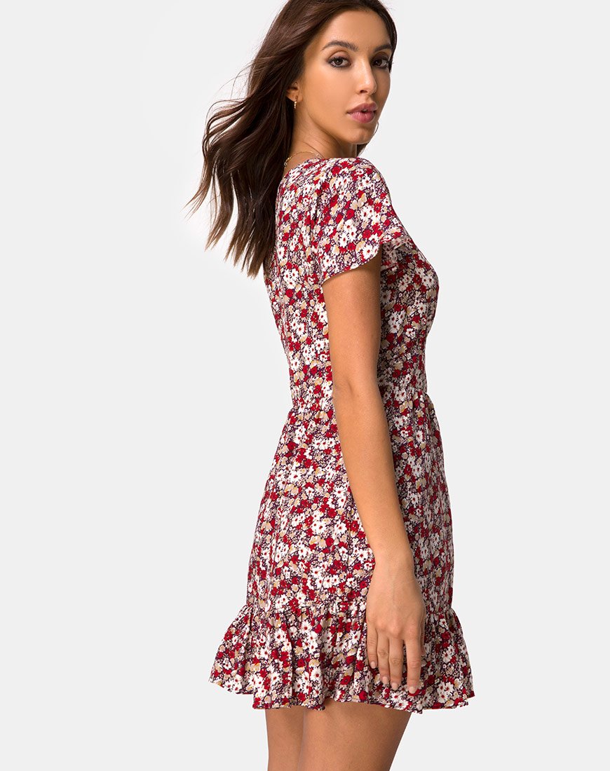 Laily rokjesjurk in rood met bloemencharme