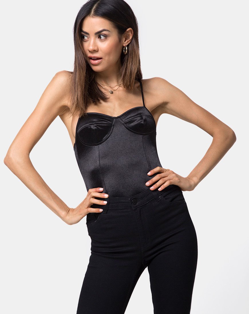 Lalani Body in Satijn Spandex Zwart