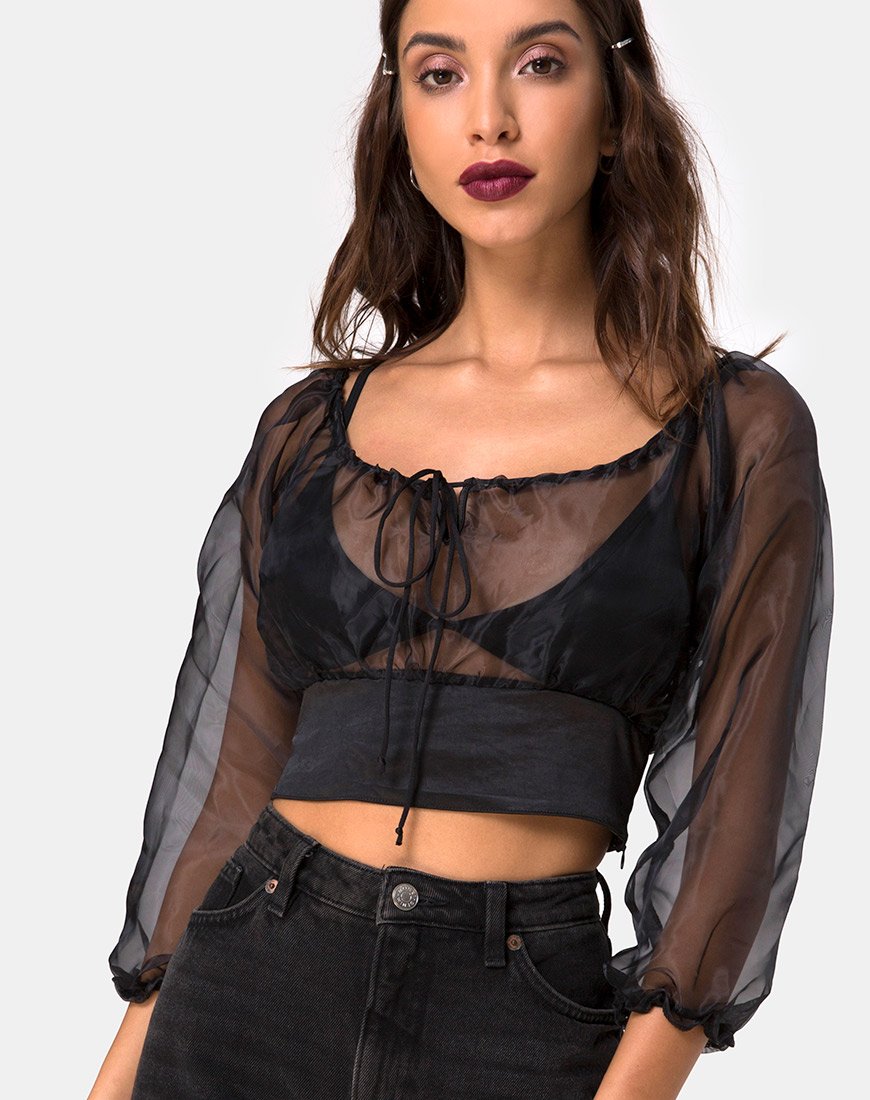 Lancelle Top in Satijn Zwart
