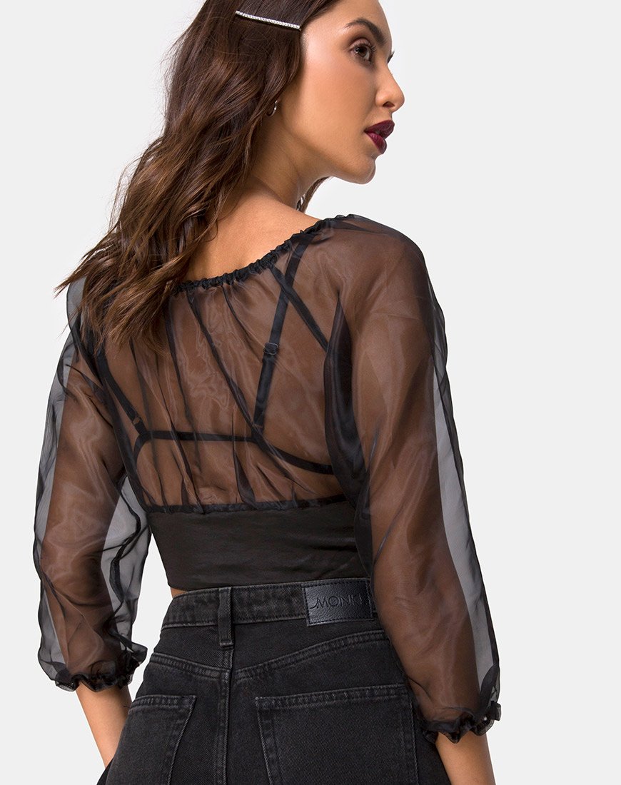 Lancelle Top in Satijn Zwart