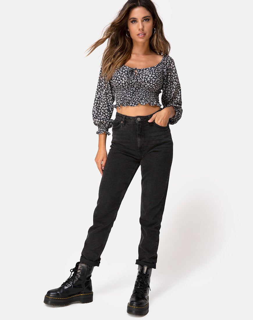 Afbeelding van Lancer Crop Top in Ditsy Rose Zwart