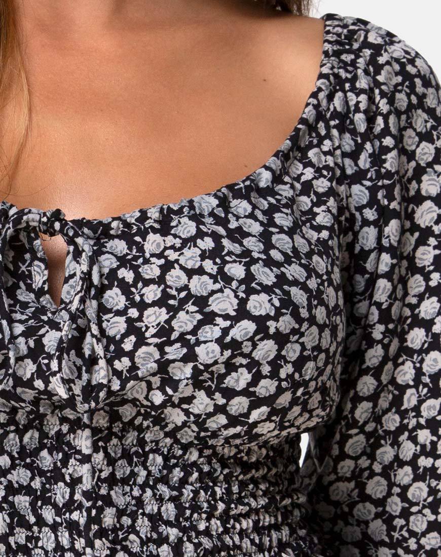 Afbeelding van Lancer Crop Top in Ditsy Rose Zwart