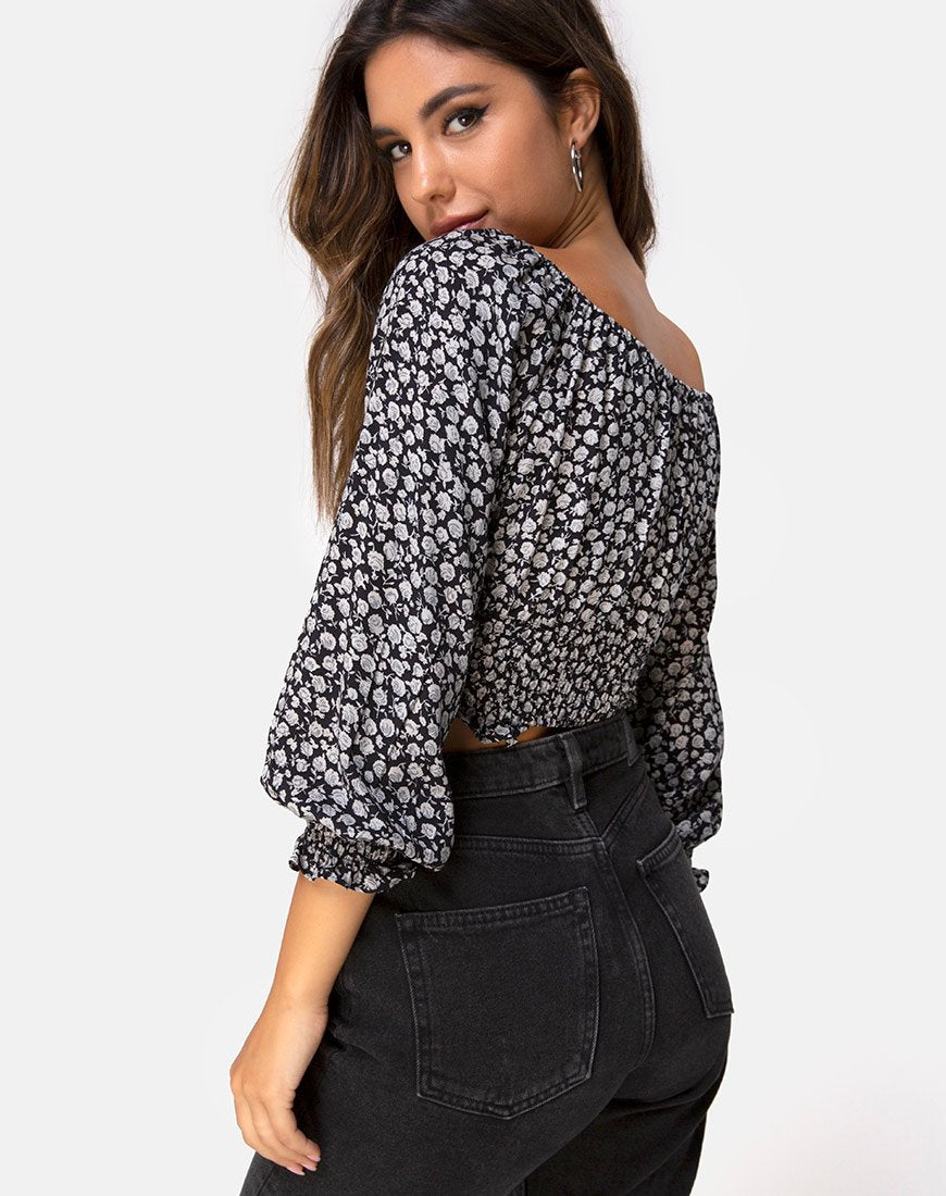 Afbeelding van Lancer Crop Top in Ditsy Rose Zwart