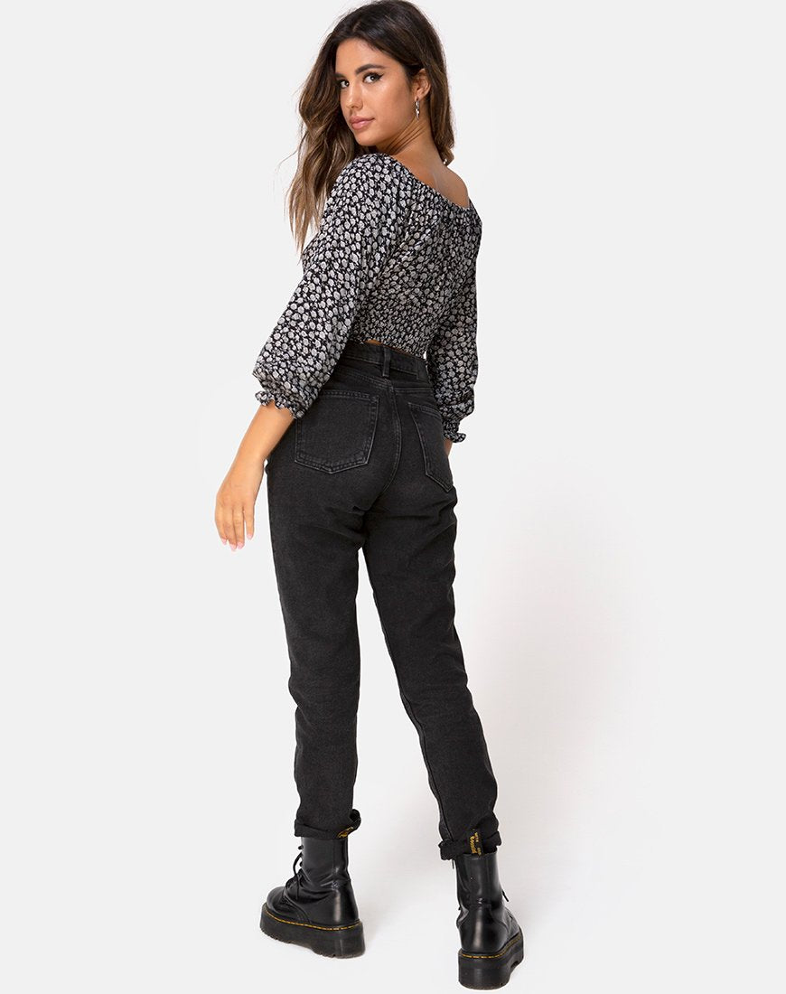 Afbeelding van Lancer Crop Top in Ditsy Rose Zwart