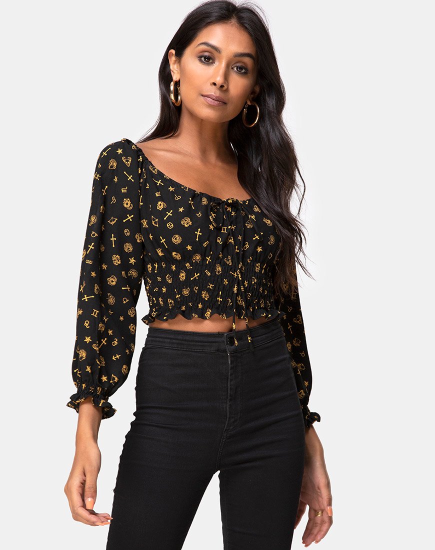 Lancer Crop Top in Mini Astro Zwart