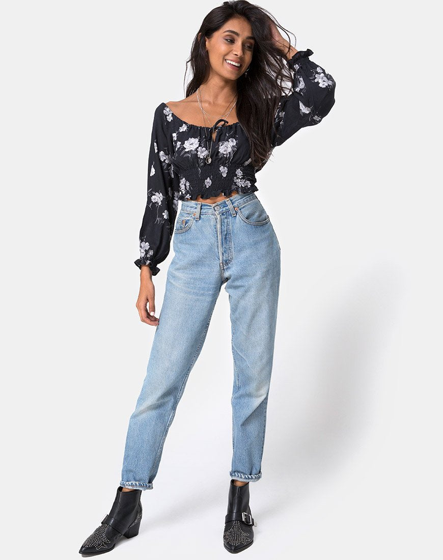 Afbeelding van Lancer Crop Top in Mono Flower Zwart