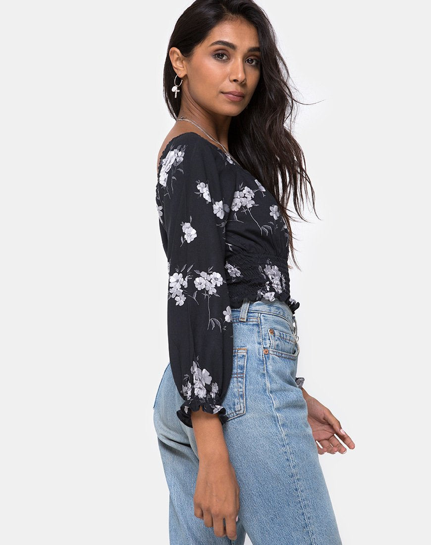 Afbeelding van Lancer Crop Top in Mono Flower Zwart