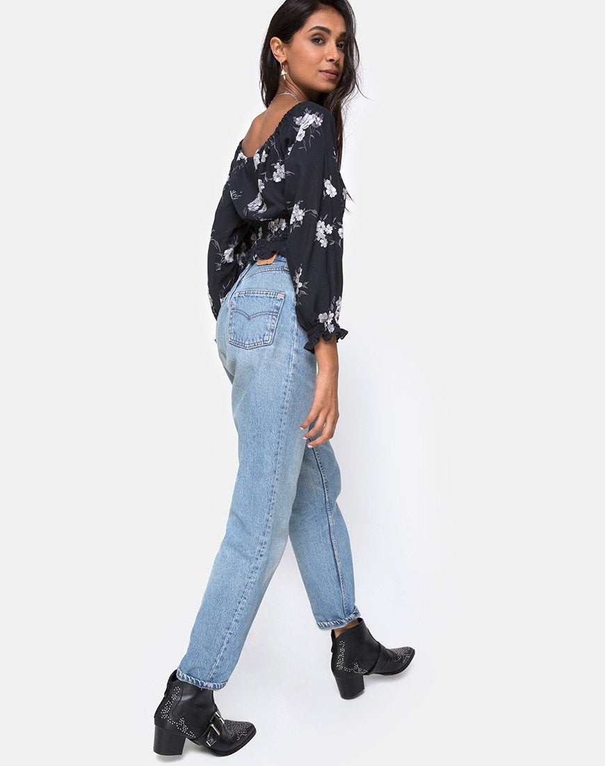 Afbeelding van Lancer Crop Top in Mono Flower Zwart