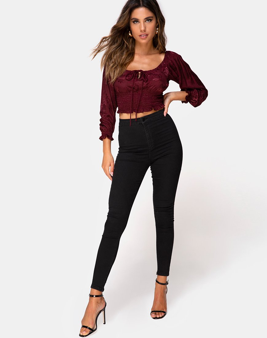 Afbeelding van Lancer Crop Top in Satijn Rose Bourgondië