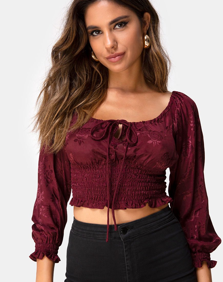 Lancer Crop Top in Satijn Rose Bourgondië