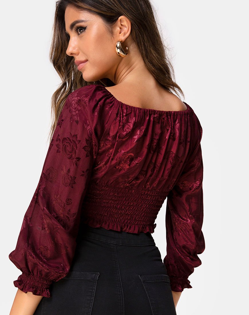 Lancer Crop Top in Satijn Rose Bourgondië