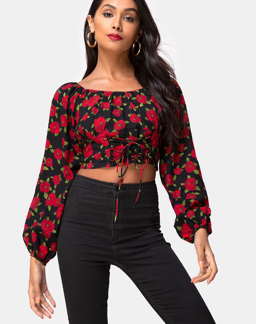 Lancery Top in Roaming Rose Zwart