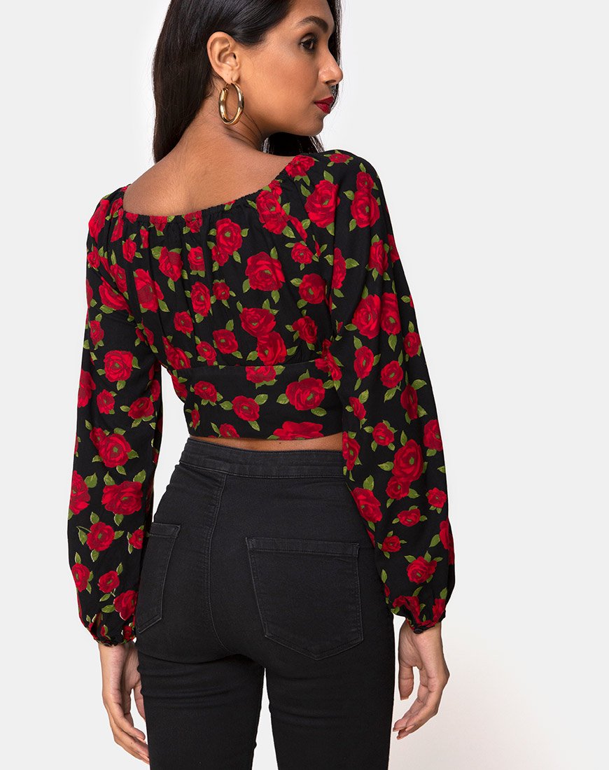 Lancery Top in Roaming Rose Zwart