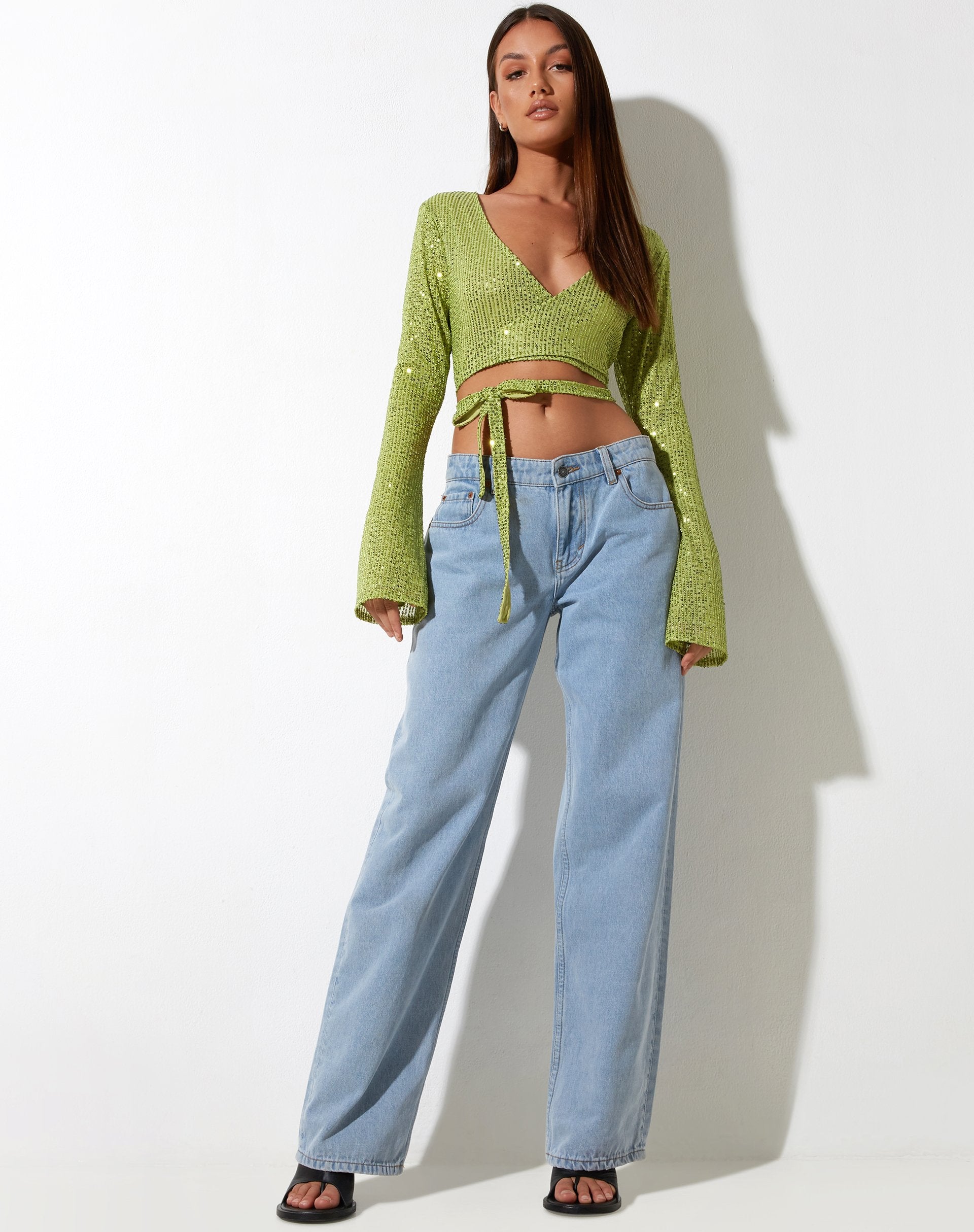 Afbeelding van Lania Cardi in Drape Sequin Lime Green